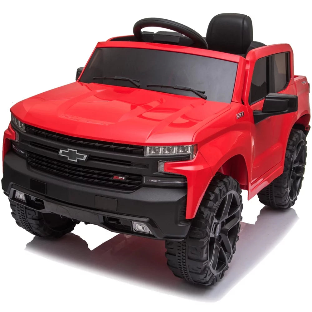 Chevrolet Silverado 12V Ride on Truck, Red Ride on Toys with Remote Control, Battery Powered Ride on Cars for Girls, Electric Cars for Kids to Ride, LED Lights, MP3 Music, Foot Pedal, CL238