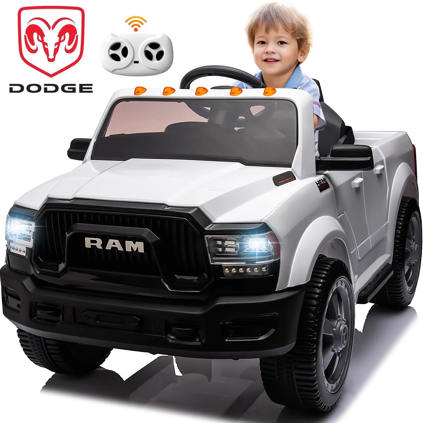 Licensed Dodge RAM 2500 12V Ride on Cars with Remote Control, Kids Electric Ride on Pickup Truck with Music, MP3/USB Port, Cup Holder, Back Storage, Electric Cars for Kids Boys Girls 3-6 Ages, White