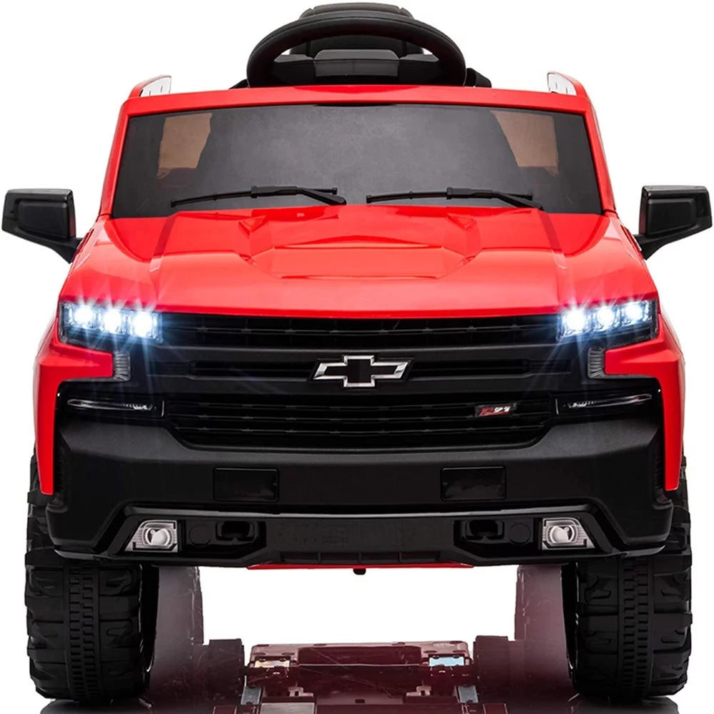 Chevrolet Silverado 12V Ride on Truck, Red Ride on Toys with Remote Control, Battery Powered Ride on Cars for Girls, Electric Cars for Kids to Ride, LED Lights, MP3 Music, Foot Pedal, CL238