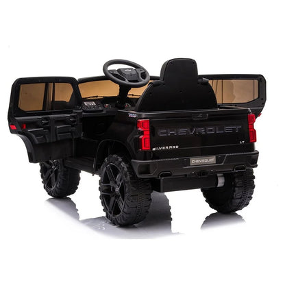 Chevrolet Silverado 12V Ride on Truck, Black Ride on Toys with Remote Control, Battery Powered Ride on Cars for Boys, Electric Cars for Kids to Ride, LED Lights, MP3 Music, Foot Pedal, CL220