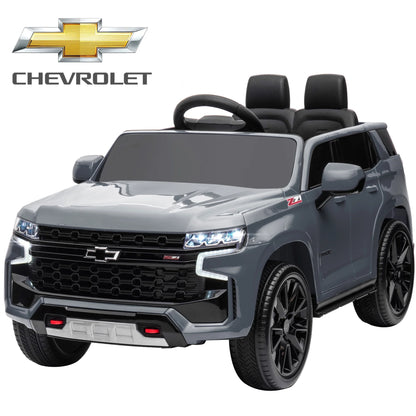 Chevrolet Tahoe Kids Ride on Car, 12V Powered Ride on Toy with Remote Control, 4 Wheels Suspension, Safety Belt, MP3 Player, LED Lights, Electric Vehicles for Boys Girls, Gray