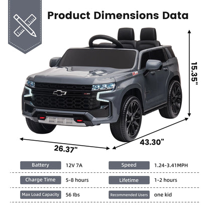 Chevrolet Tahoe Kids Ride on Car, 12V Powered Ride on Toy with Remote Control, 4 Wheels Suspension, Safety Belt, MP3 Player, LED Lights, Electric Vehicles for Boys Girls, Gray