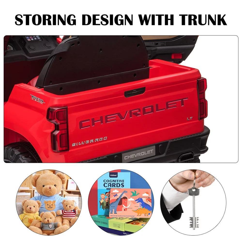 Chevrolet Silverado 12V Ride on Truck, Red Ride on Toys with Remote Control, Battery Powered Ride on Cars for Girls, Electric Cars for Kids to Ride, LED Lights, MP3 Music, Foot Pedal, CL238