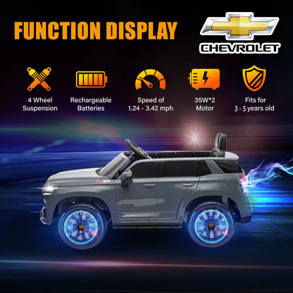 Chevrolet Tahoe Kids Ride on Car, 12V Powered Ride on Toy with Remote Control, 4 Wheels Suspension, Safety Belt, MP3 Player, LED Lights, Electric Vehicles for Boys Girls, Gray