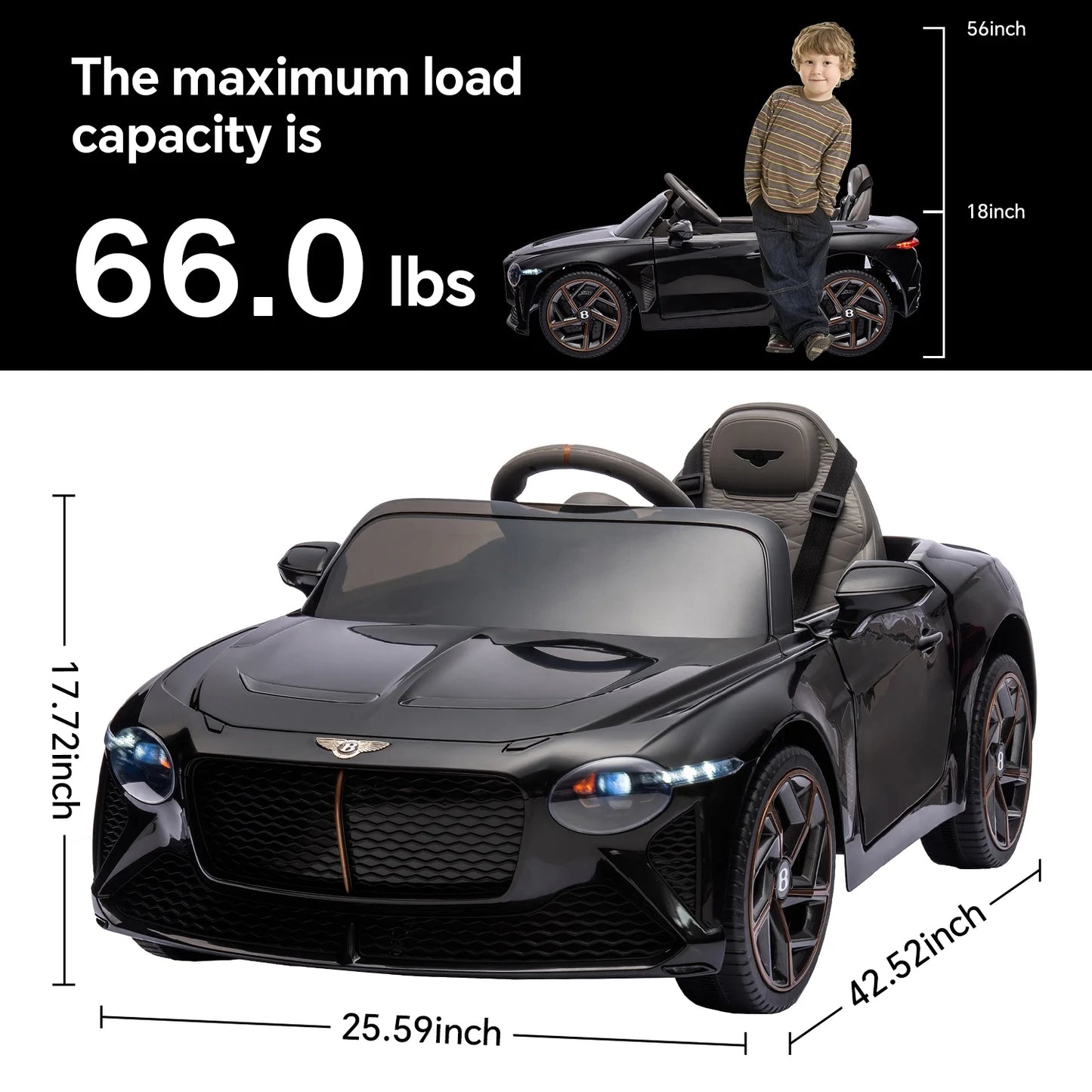 Kids Ride on Car, 12V Licensed Bentley Mulsanne Electric Car for Kids Age 3+, Remote Control, Music, Black