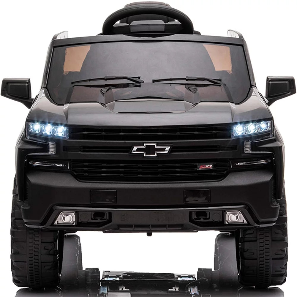 Chevrolet Silverado 12V Ride on Truck, Black Ride on Toys with Remote Control, Battery Powered Ride on Cars for Boys, Electric Cars for Kids to Ride, LED Lights, MP3 Music, Foot Pedal, CL220