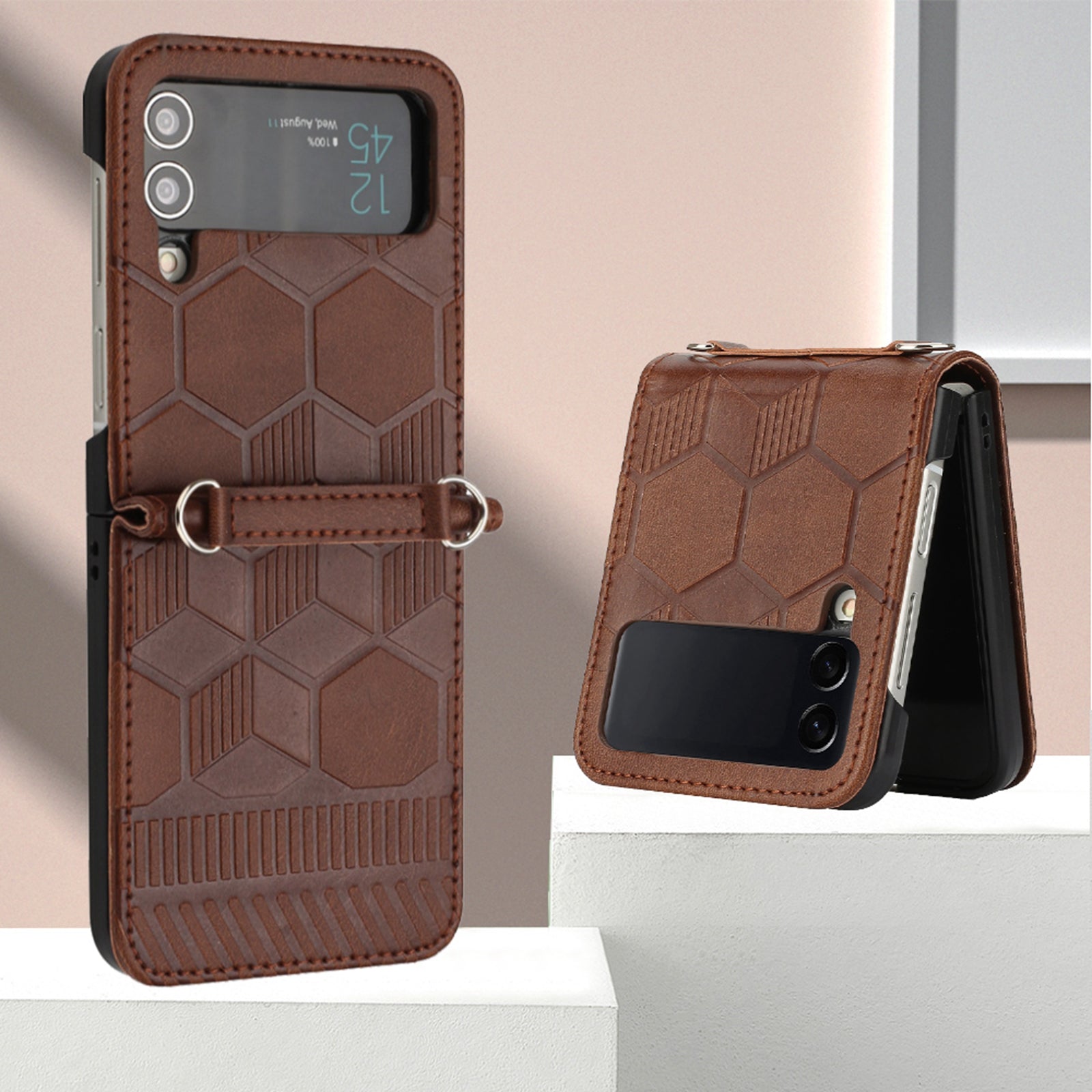 for Samsung Galaxy Z Flip 4 5G Case, PU Leather Anti-Drop Ultra Thin Slim Durable Protective Phone Cases Cover,Brown