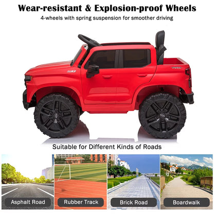 Chevrolet Silverado 12V Ride on Truck, Red Ride on Toys with Remote Control, Battery Powered Ride on Cars for Girls, Electric Cars for Kids to Ride, LED Lights, MP3 Music, Foot Pedal, CL238