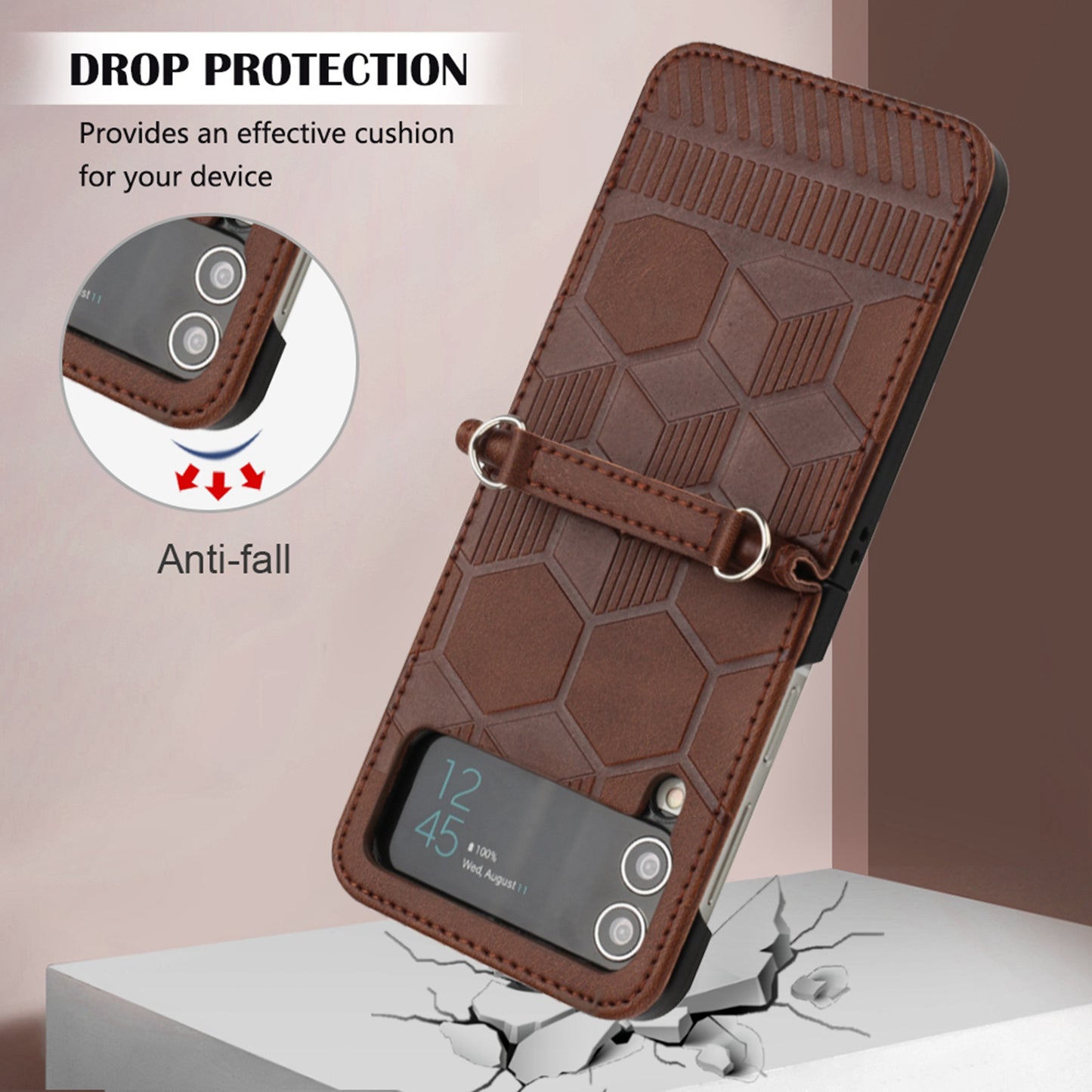 for Samsung Galaxy Z Flip 4 5G Case, PU Leather Anti-Drop Ultra Thin Slim Durable Protective Phone Cases Cover,Brown