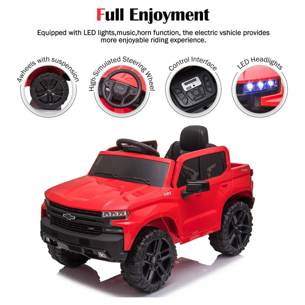 Chevrolet Silverado 12V Ride on Truck, Red Ride on Toys with Remote Control, Battery Powered Ride on Cars for Girls, Electric Cars for Kids to Ride, LED Lights, MP3 Music, Foot Pedal, CL238