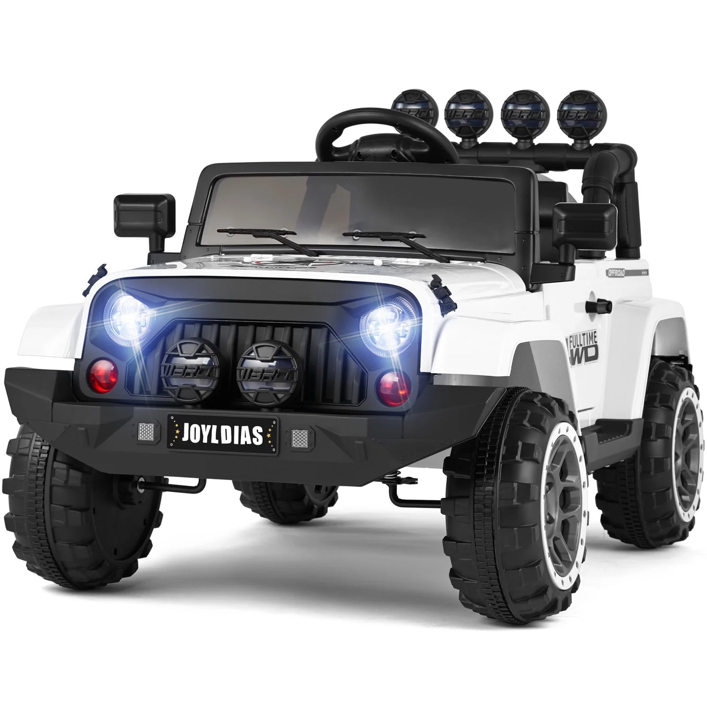 12V Kids Ride on Truck Electric Car with DIY Stickers, Bluetooth, Remote Control, MP3 Player, LED Lights (White)