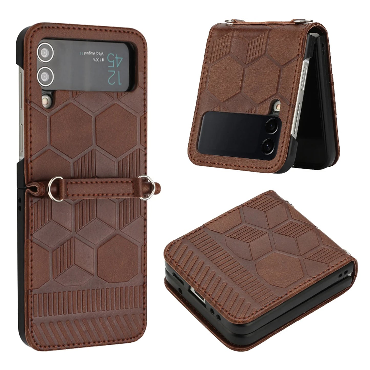 for Samsung Galaxy Z Flip 4 5G Case, PU Leather Anti-Drop Ultra Thin Slim Durable Protective Phone Cases Cover,Brown